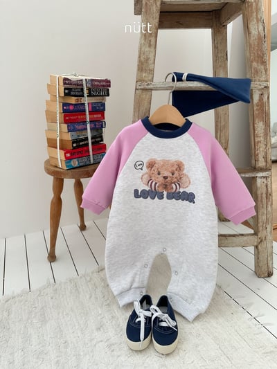 Nutt01｜(3m-16m) 小熊印花撞色休閒連身衣含帽子11