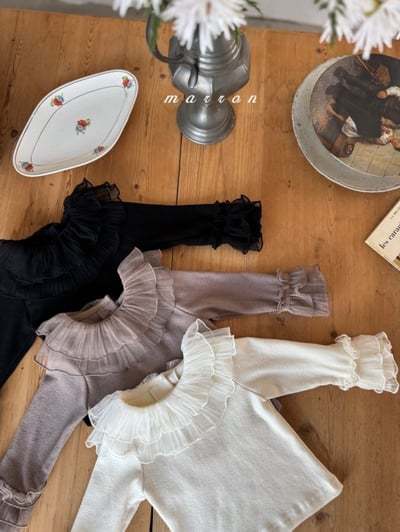 Marron 03｜(1y-6y) 花瓣荷葉薄紗上衣15