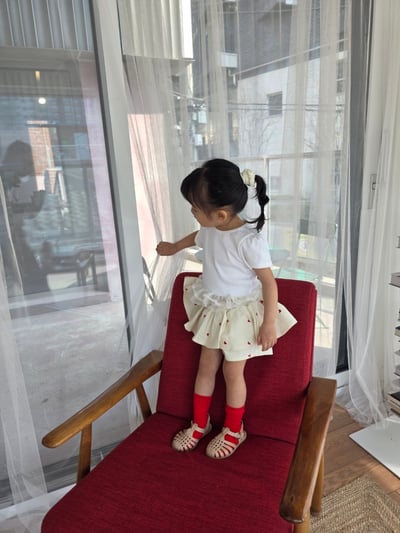 Color04｜(75-115cm) 刺繡愛心荷葉褲裙8