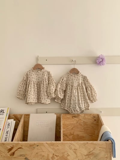 jenny bébé｜(66-90cm) 碎花褶皺立領包屁衣15