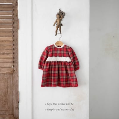 M-KIDS25｜(65-115cm) 1色聖誕格紋洋裝3