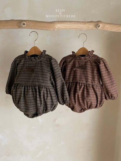 Monpetitbebe02｜(6m-18m) 荷葉立領格紋包屁衣8