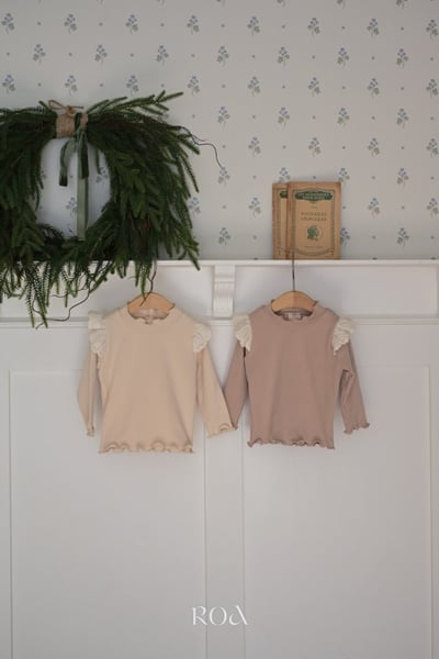 ROA38｜(6m-18m) 2色蕾絲荷葉袖捲邊上衣5