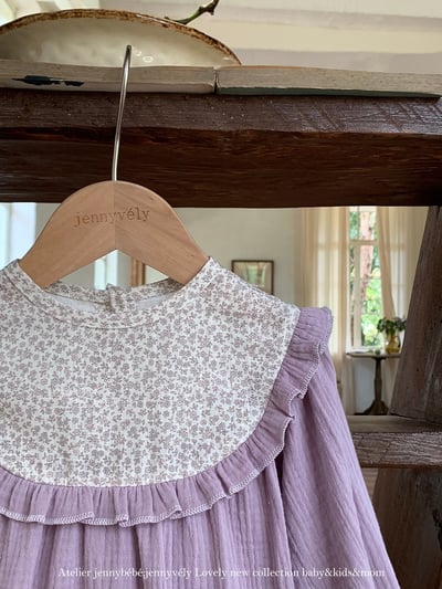 JE571｜(66-90cm) 暮丁香拼接荷葉邊包屁衣5