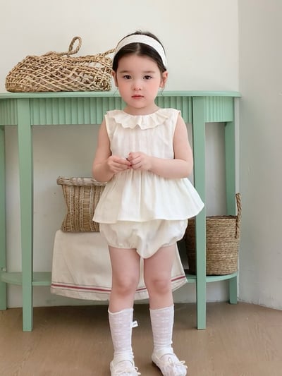 JE50｜(66-100cm) 無印花邊包屁衣/套裝3