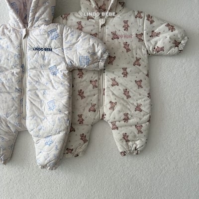 Lindo22｜(3m-18m) 小熊太空夾層棉連帽拉鍊連身衣7