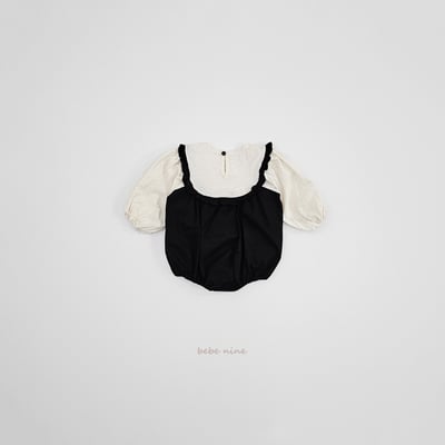 bebe nine28 (65-85) 2色拚色荷葉滾邊包屁衣16