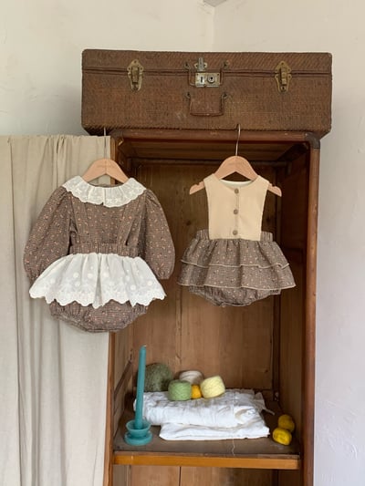 JE628｜(73cm-100cm) 格紋玫瑰花蕾絲包屁衣18