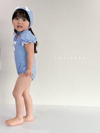 my_bebe03｜(75-105cm) 荷葉抓皺愛心泳衣含泳帽6