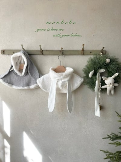 MONBEBE51｜(3m~36m) 刷毛小兔連帽斗篷12