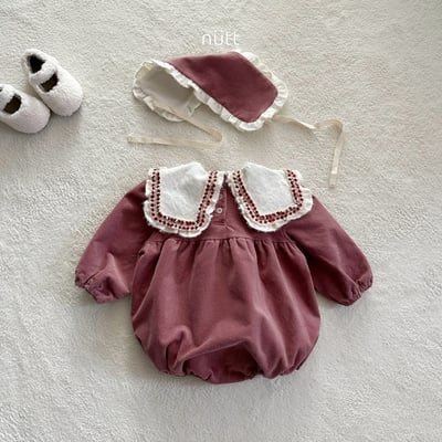 Nutt03｜(3m-16m) 翻領磨毛包屁衣含髮帶6