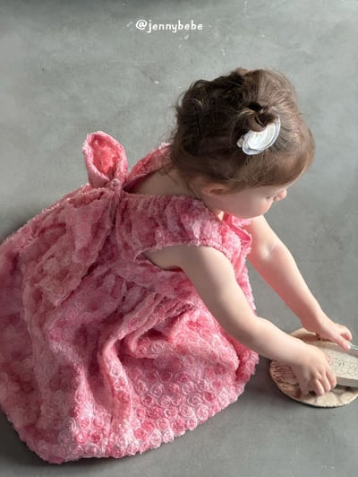 JE726｜(80-130cm) 粉嫩玫瑰花綁帶蓬蓬洋裝9