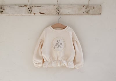 FLO44｜(75-140) 2色小兔蕾絲花布休閒短版上衣24