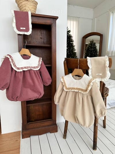 Nutt03｜(3m-16m) 翻領磨毛包屁衣含髮帶11