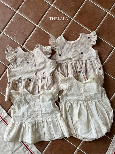 thelala52｜ (0m-18m) 壓花櫻桃格紋無袖包屁衣5