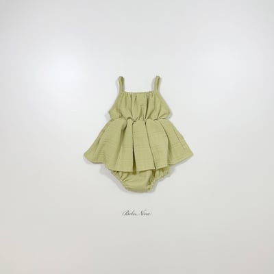 bebe nine01  (6m-24m) 3色棉麻荷葉吊帶包屁裙5