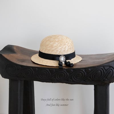 M-KIDS54｜(65-115cm) 法式徽章緞帶草帽4