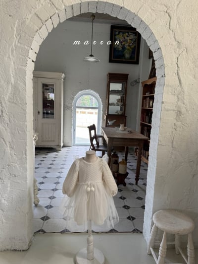 Marron 18｜(1y-6y) 花紋毛球薄紗洋裝4