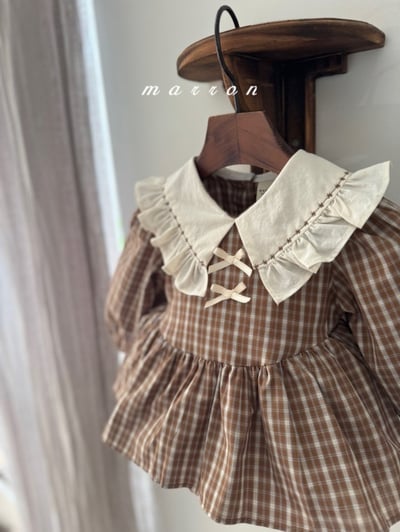 Marron58｜(3m-18m) 格紋荷葉領洋裝包屁衣15