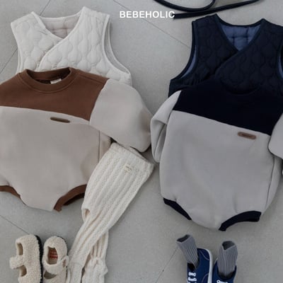 Bebe holic48｜(3m-18m) 拼接色內刷毛包屁衣17