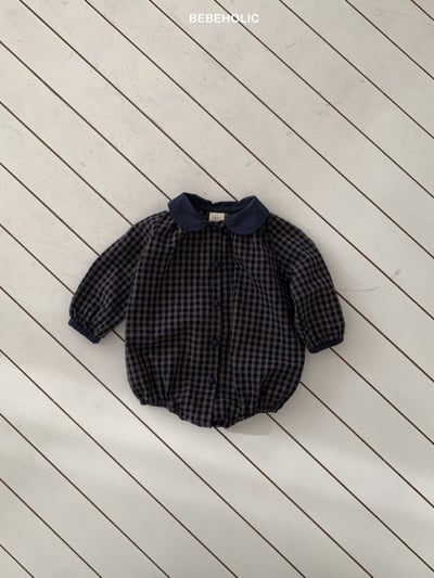 Bebe holic28｜(3m-18m) 格紋有領包屁衣1