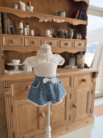 Marron17｜(1y-6y) 牛仔碎花蕾絲褲5