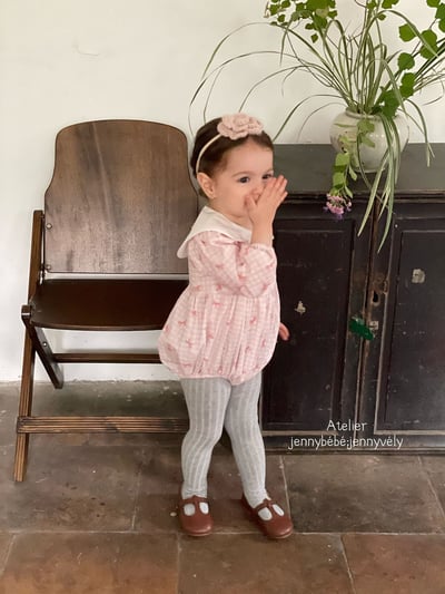 JE525｜(66-90cm) 粉嫩蝴蝶結格紋包屁衣12