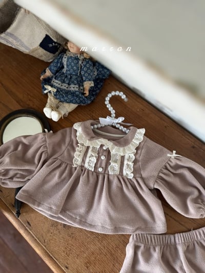 Marron 56｜(3m-18m) 宮廷袖蕾絲領花邊套裝15