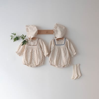 LEMONADE31｜(55cm-85cm) 2色碎花荷葉縮口袖包屁衣含帽子1