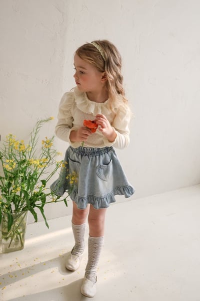 FLO38｜(75-140) 2色法式蕾絲領袖口上衣10