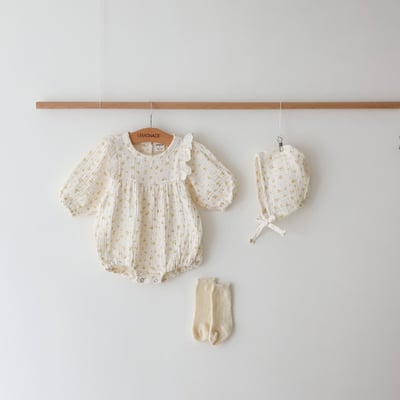 LEMONADE05｜(55cm-85cm) 2色滿版櫻桃/碎花包屁衣含帽子8