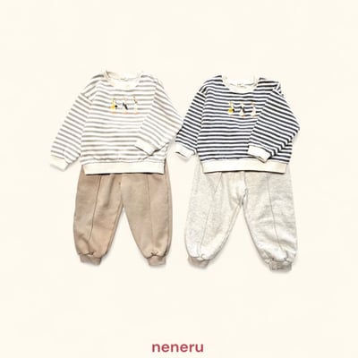 neneru21｜(70cm-125cm) 2色刺繡印花條紋套裝2