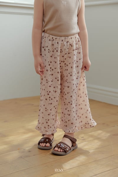 ROA33｜(6m-18m) 2色抓皺碎花荷葉擺長褲1