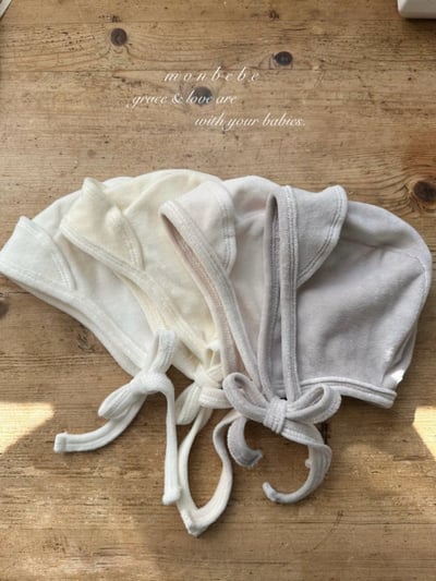 MONBEBE34｜(3m-24m) 棉絨綁帶帽10