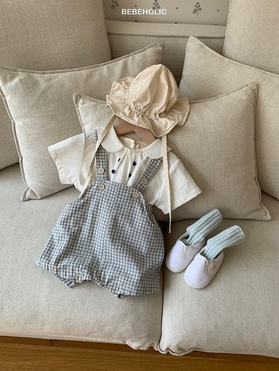 Bebe holic06｜(3m-18m) 棋格吊帶褲8