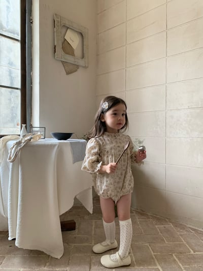 jenny bébé｜(66-90cm) 碎花褶皺立領包屁衣12