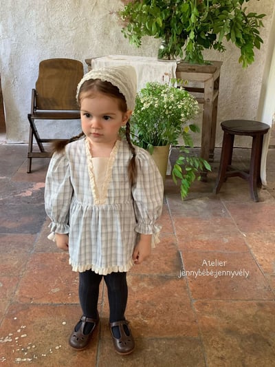 JE547｜(66-90cm) 藍色格紋花邊包屁衣9