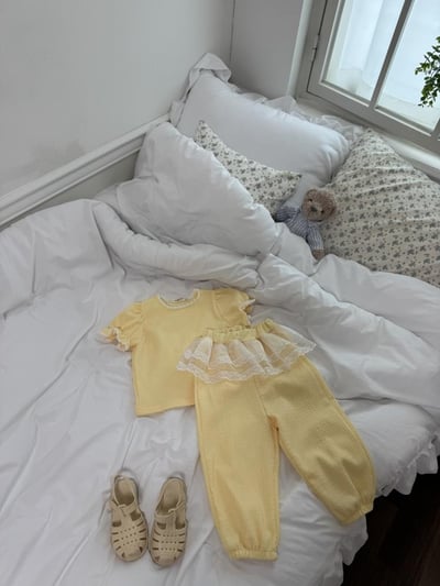 LePetitmot09｜(80-125cm) 蕾絲泡泡袖套裝3