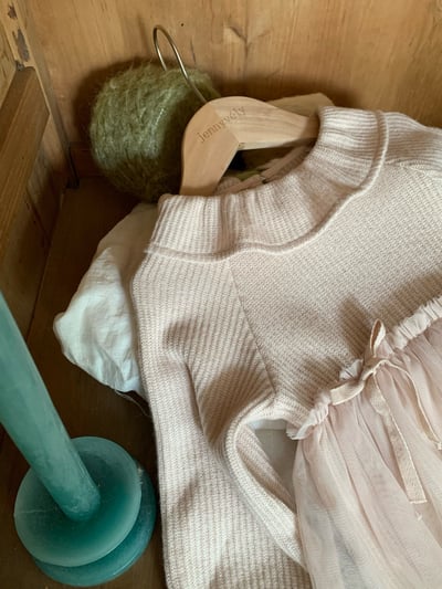 JE617｜(73cm-110cm) 翻領蝴蝶結薄紗包屁衣/羊羔毛背心7