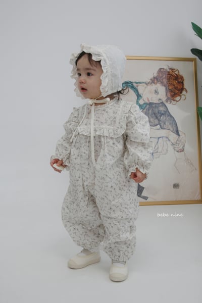 bebe nine23 (65-85) 2色荷葉滾邊領碎花連身衣5