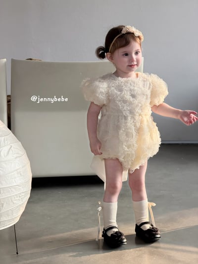 JE694｜(66-90cm)  蕾絲花邊緞帶包屁衣1