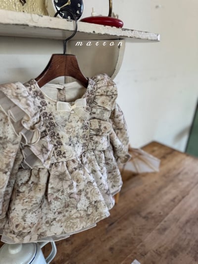 Marron 65｜(3m-18m) 古典碎花荷葉洋裝包屁衣14