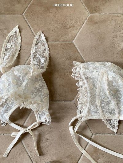 Bebe holic64｜(Free) 蕾絲兔耳綁帶帽7