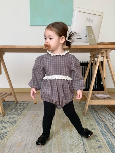 JE618｜(73cm-100cm) 格紋蕾絲綁帶包屁衣15