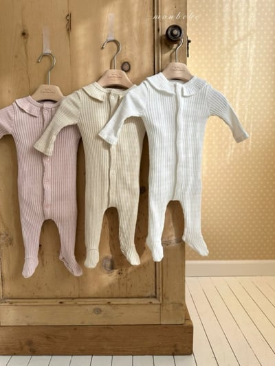 MONBEBE09｜(0m-6m) 摺邊坑條連身衣7