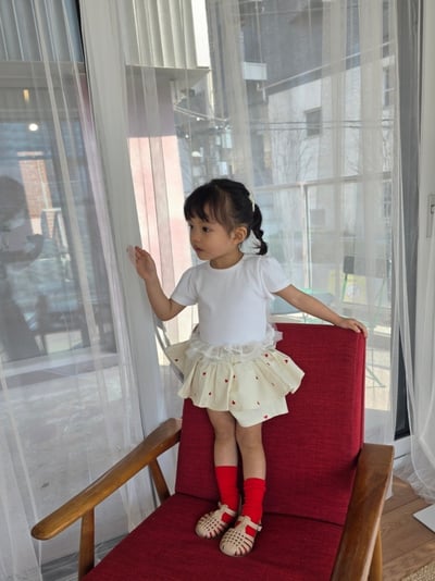 Color04｜(75-115cm) 刺繡愛心荷葉褲裙4