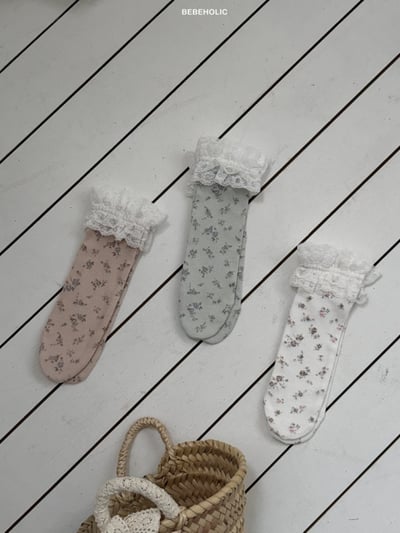 Bebe holic12｜(3m-18m) 玫瑰碎花蕾絲無根襪7