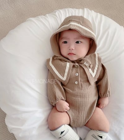 LEMONADE44｜(55cm-85cm) 2色尖翻領包屁衣含帽子8