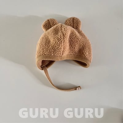 GURU GURU08｜(6m-24m) 3色小熊刷毛綁帶帽3