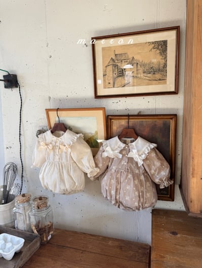 Marron30｜(3m-18m) 蝴蝶結緞帶翻領雛菊包屁衣12